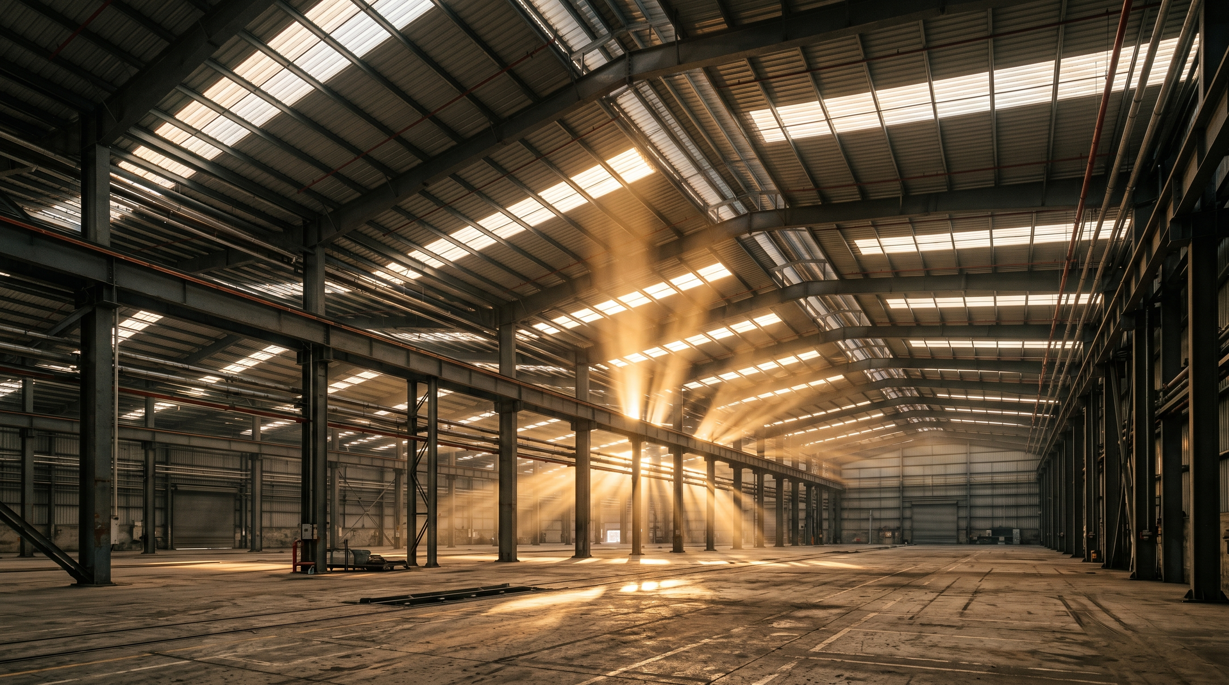 Corrugated polycarbonate light bays in a PEB warehouse roof