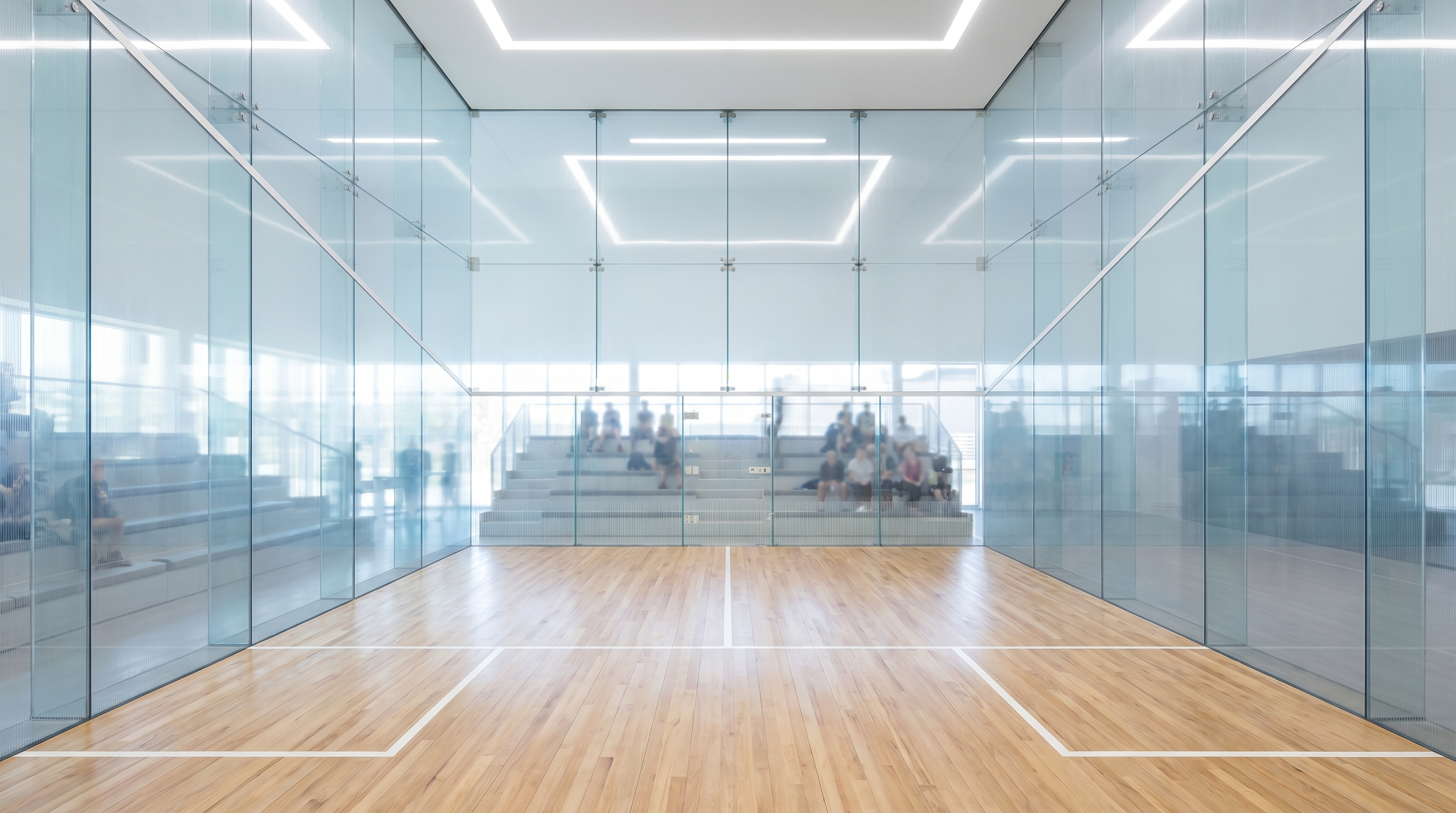 Professional squash court with crystal-clear polycarbonate transparent walls — Coxwell Static